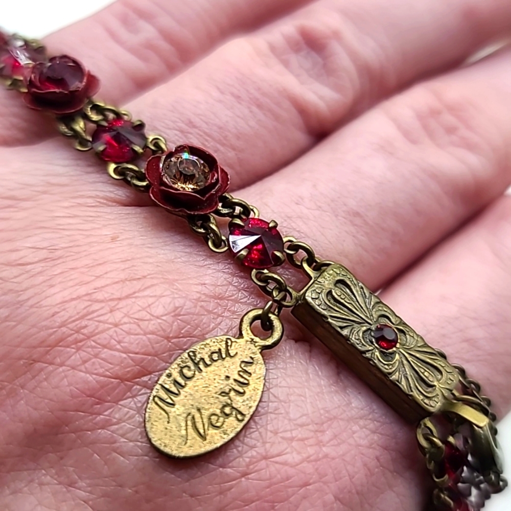 Michael Negrin "ROSE BOUQUET" Vint Sculpted Roses w Crystal Centers Bracelet 🥀